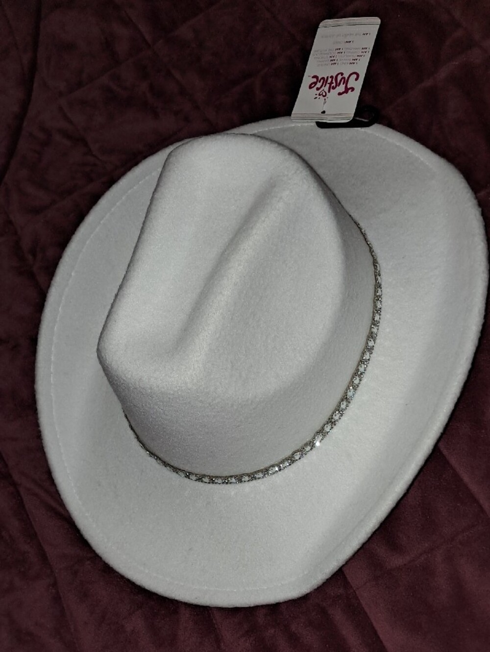 Justice White Felt Cowboy Hat with Rhinestone Trim - Picture 2 of 6